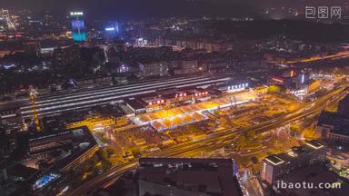 广州广州火车站环绕航拍夜景延时航拍
